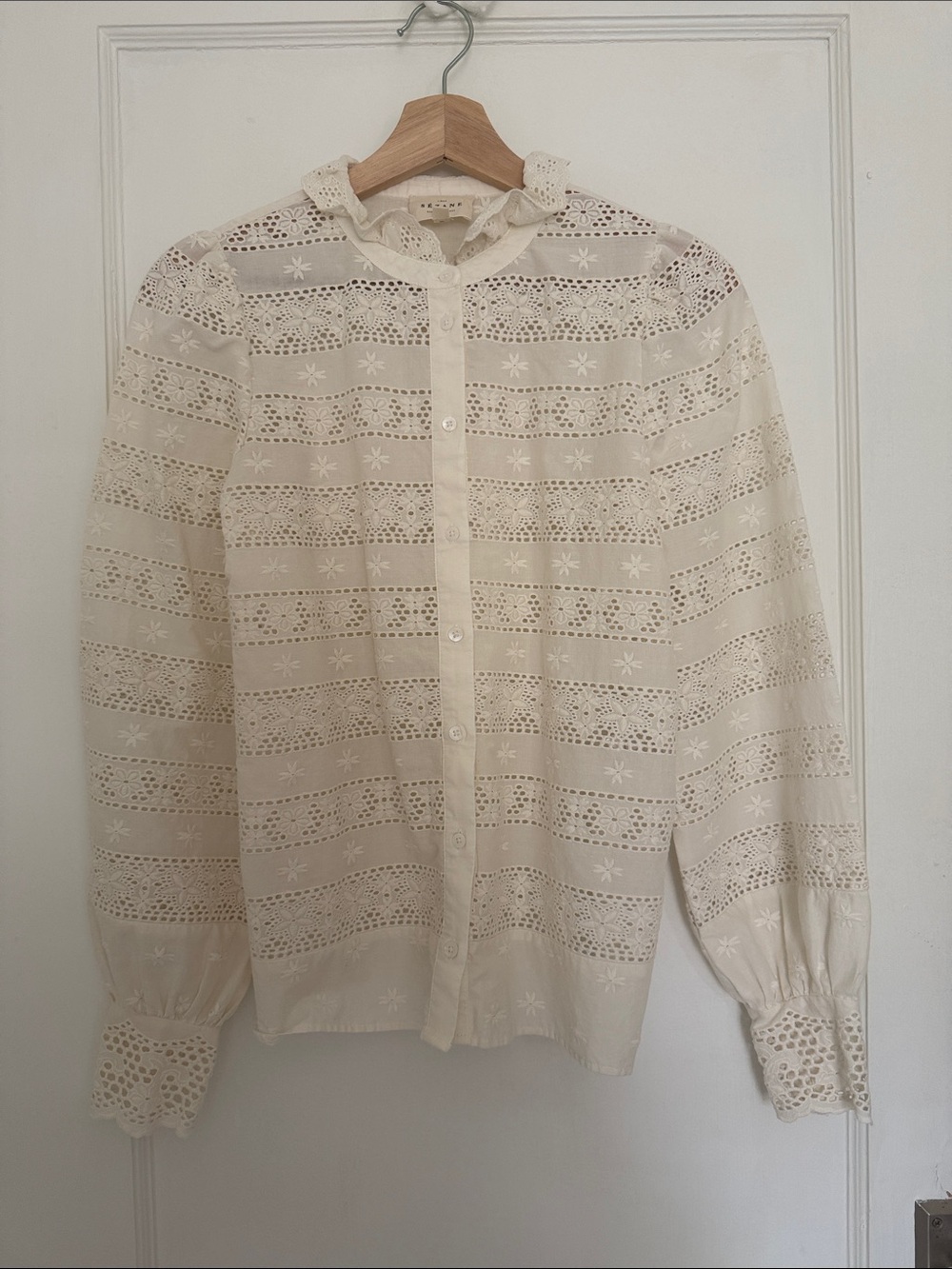 Sézane Lace Eyelet Button-Front Blouse - Cream